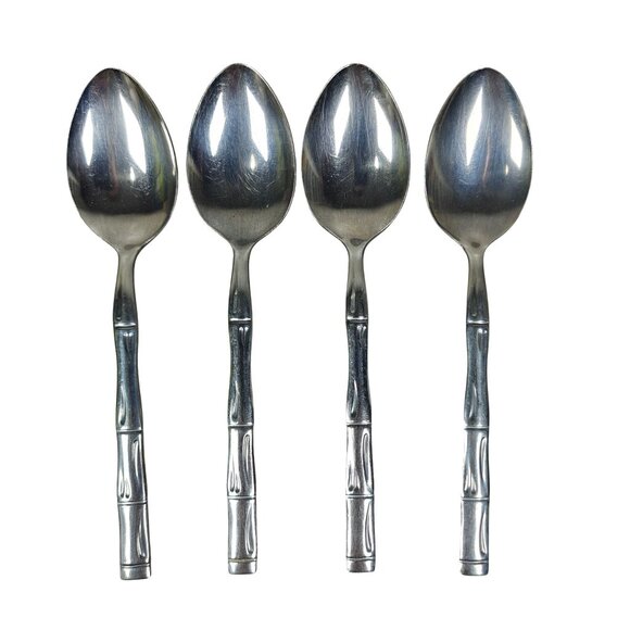 Reed & Barton Rebacraft Stainless Steel Bamboo Dinner Soup Spoons Oval Set Of 4 - Picture 1 of 4